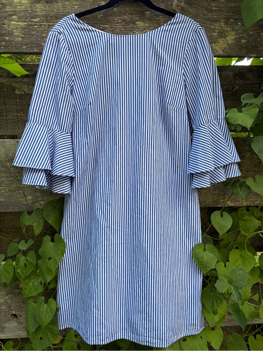 Nine West Blue & White Stripe Ruffle Sleeve Dress Size 12